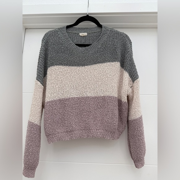 debut Sweaters - Debut Colorblock Knit Pullover Sweater Gray Cream Mauve Cozy Casual Fall Size M